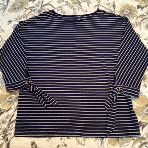 CHAPS DOLMAN SLEEVE TOP-Navy/Off White Stripes in Size Large